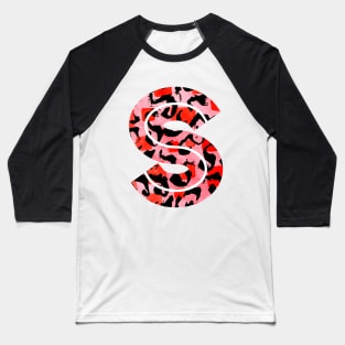 Letter S Watercolour Leopard Print Alphabet Red Baseball T-Shirt